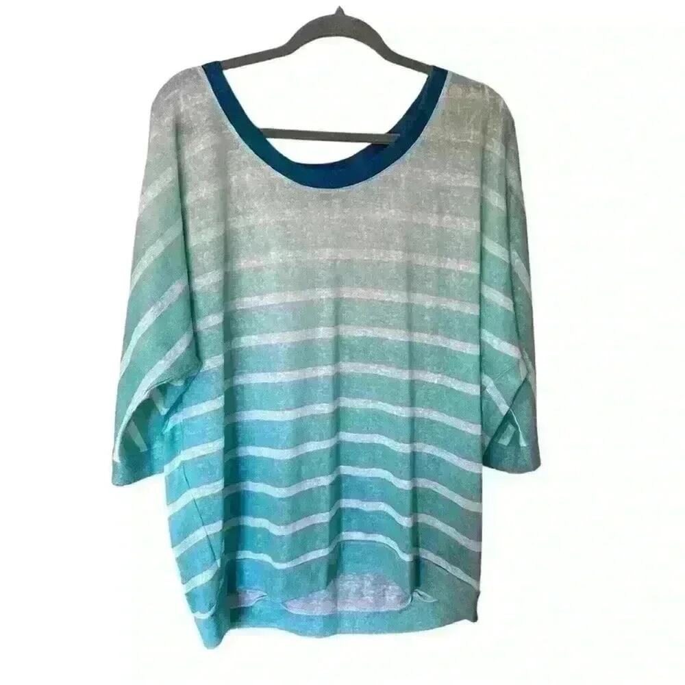 Lane Bryant Gradient Stripes Lightweight Sweater Tee Blouse Turquoise Sz 14/16